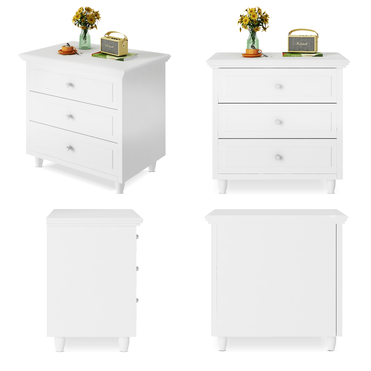 Furlinkhm 3 Drawers Nightstand, with Wood Legs,Modern White Drawers Dresser Bedside Nightstand,Ideal for Bedroom,Living Room, 15.75" D x 21.65" W x 23.6" H,White