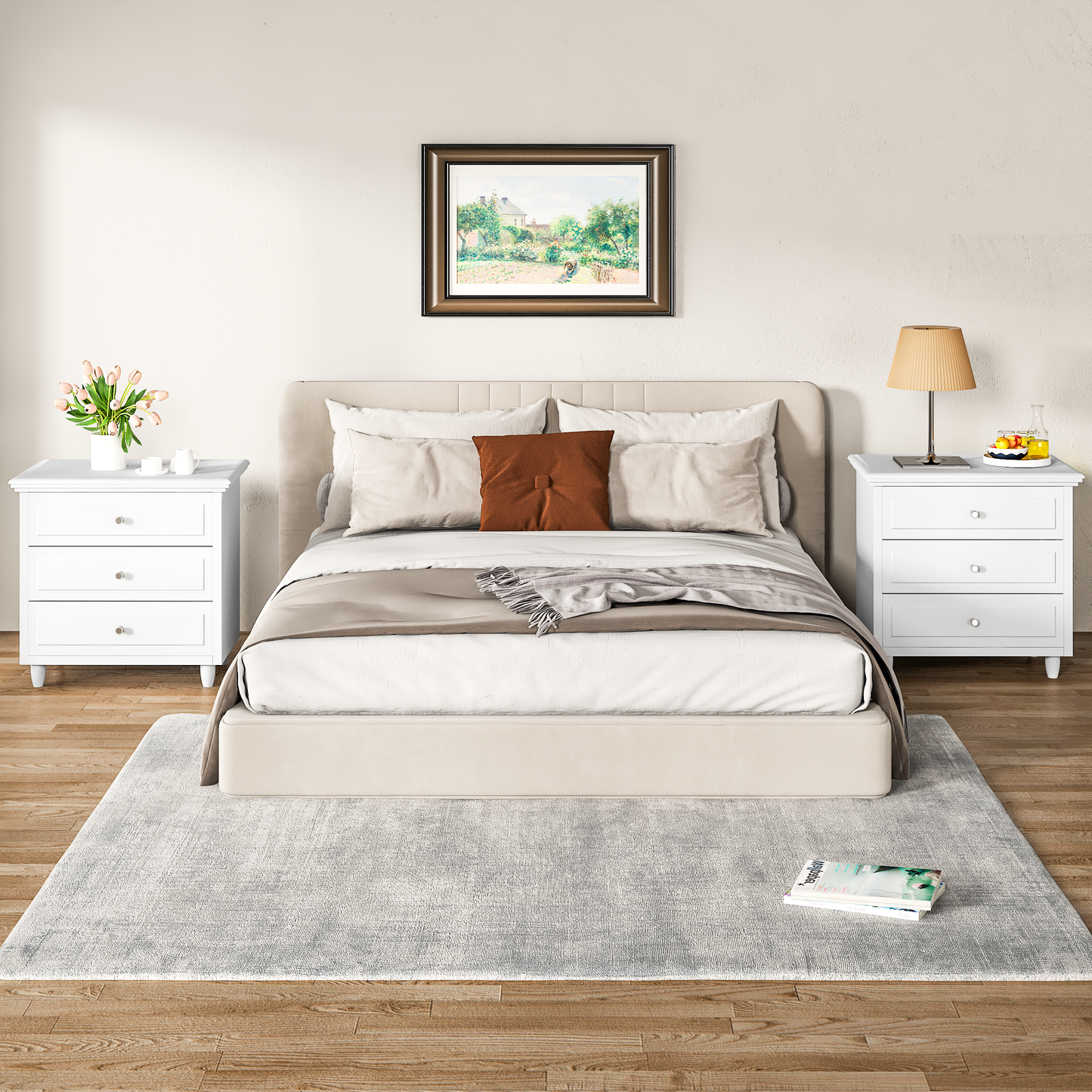 Furlinkhm 3 Drawers Nightstand, with Wood Legs,Modern White Drawers Dresser Bedside Nightstand,Ideal for Bedroom,Living Room, 15.75" D x 21.65" W x 23.6" H,White