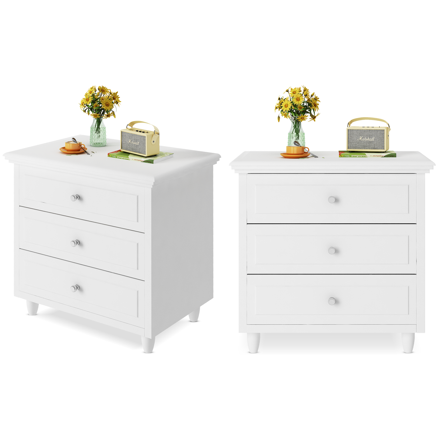 Furlinkhm 3 Drawers Nightstand, with Wood Legs,Modern White Drawers Dresser Bedside Nightstand,Ideal for Bedroom,Living Room, 15.75" D x 21.65" W x 23.6" H,White