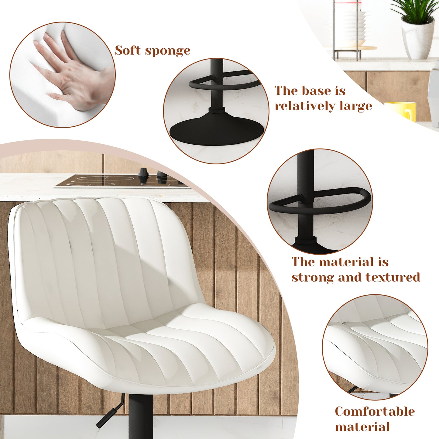Furlinkhm Modern Bar Stool Set of 2, Adjustable Faux Leather Upholstered Swivel Counter Stools, Counter Height Barstools with Back for Kitchen Island Design Furniture