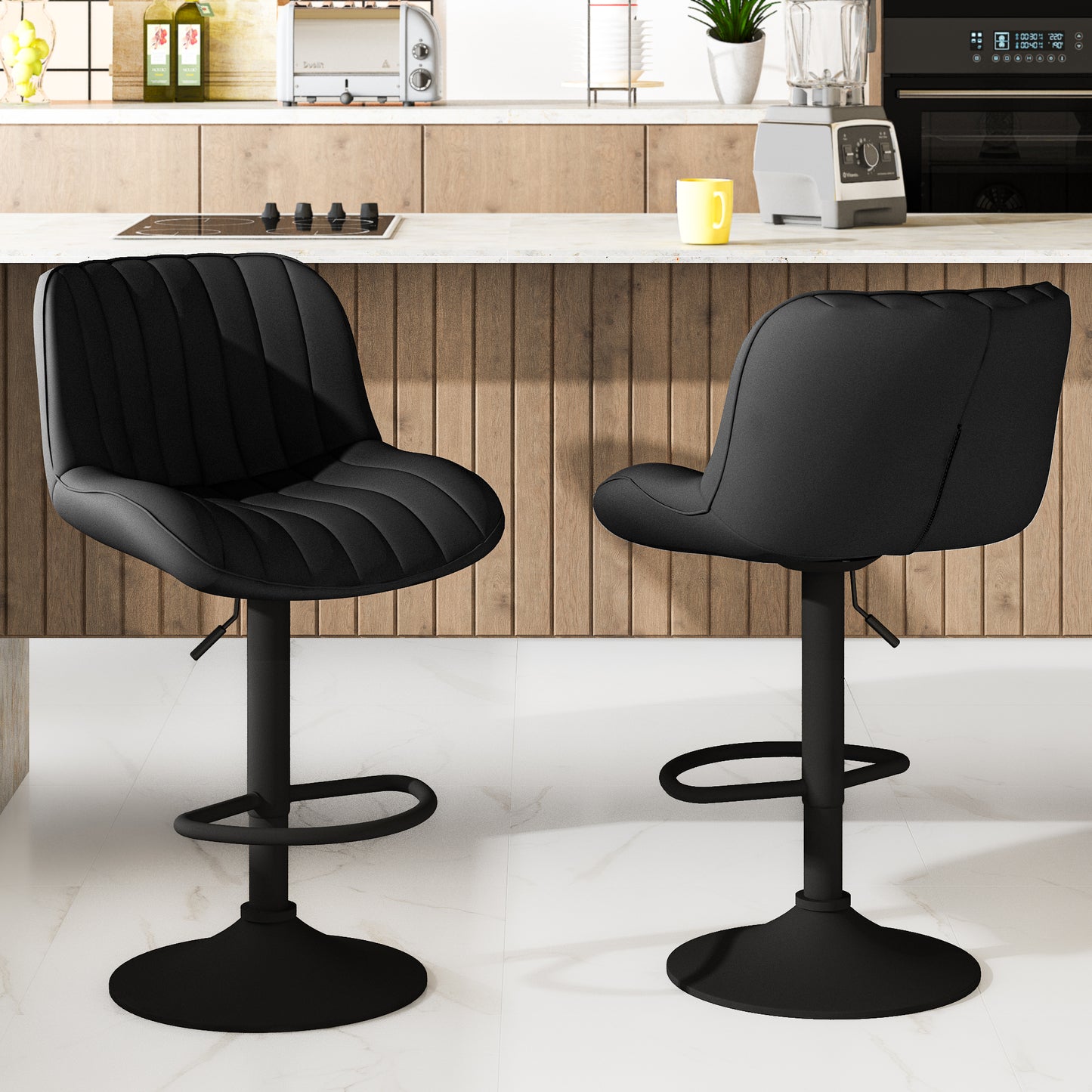 Furlinkhm Modern Bar Stool Set of 2, Adjustable Faux Leather Upholstered Swivel Counter Stools, Counter Height Barstools with Back for Kitchen Island Design Furniture