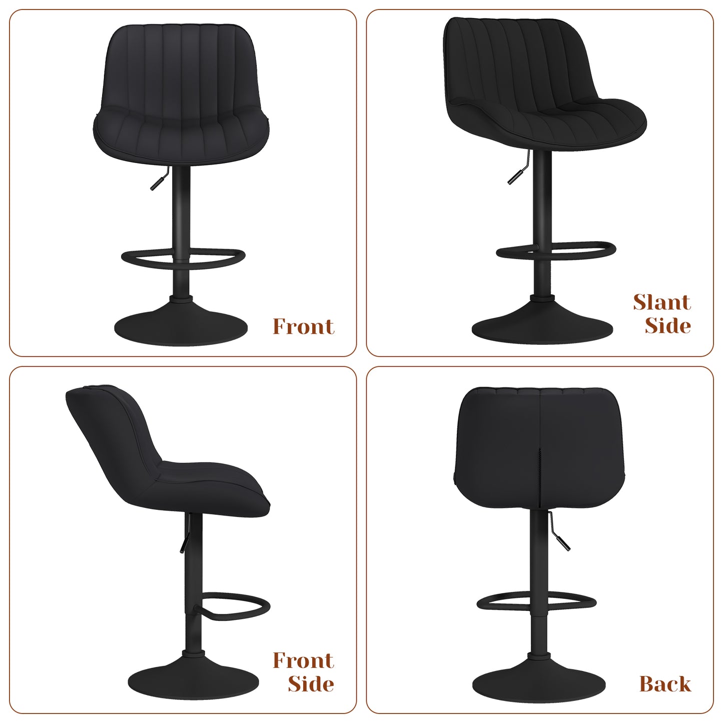 Furlinkhm Modern Bar Stool Set of 2, Adjustable Faux Leather Upholstered Swivel Counter Stools, Counter Height Barstools with Back for Kitchen Island Design Furniture