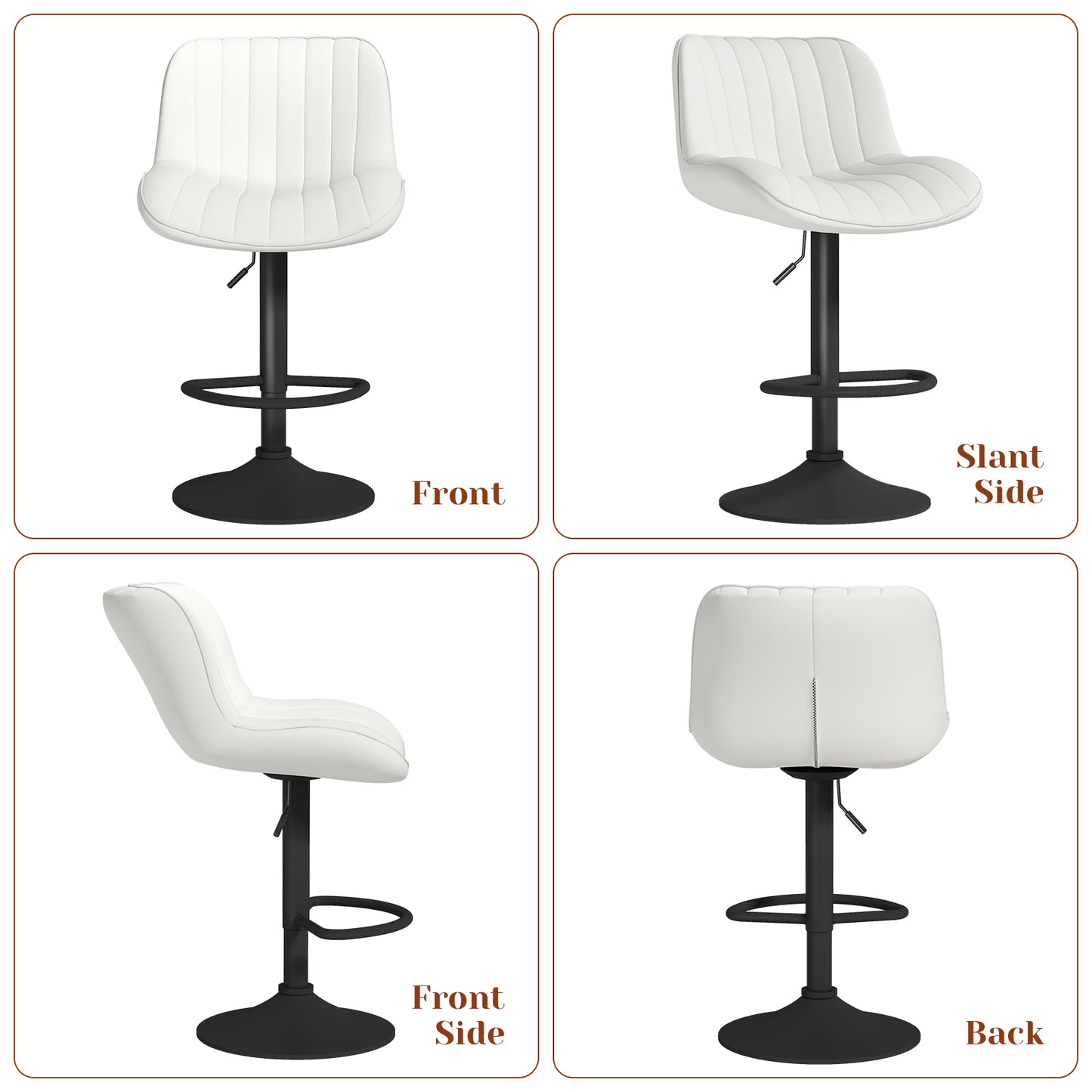 Furlinkhm Modern Bar Stool Set of 2, Adjustable Faux Leather Upholstered Swivel Counter Stools, Counter Height Barstools with Back for Kitchen Island Design Furniture