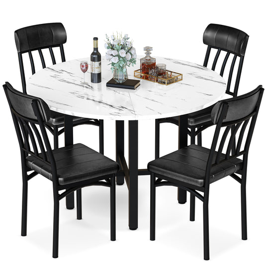 Furlinkhm Round Dining Table Set for 4,Round Kitchen Table and Chairs Set for 4,Modern Dining Room Table Set with 4 Faux Leather Chairs,Round Dinner Table for Small Space,Walnut