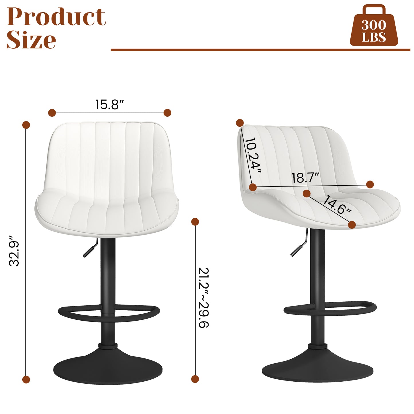 Furlinkhm Modern Bar Stool Set of 2, Adjustable Faux Leather Upholstered Swivel Counter Stools, Counter Height Barstools with Back for Kitchen Island Design Furniture