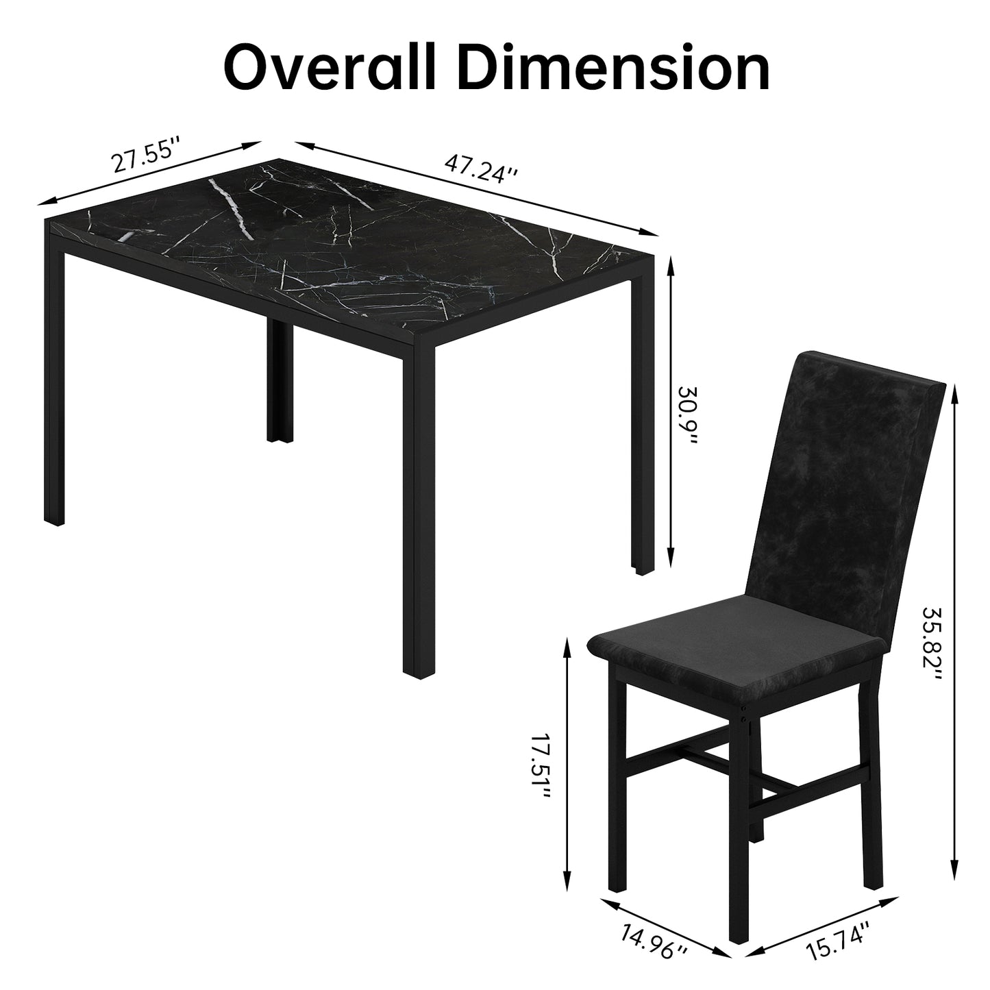 Furlinkhm Products 5-Piece Marble Dining Set, Modern Kitchen Table and Chairs for Dining Room, Compact Space Saving Furniture, Dinette, 4 Upholstered Velvet Chairs
